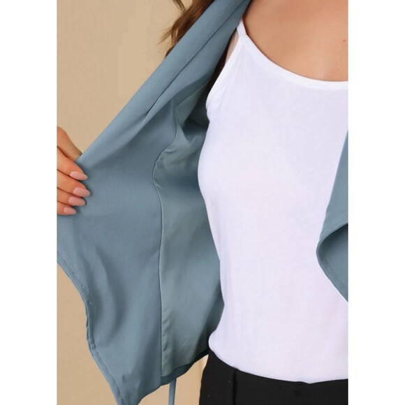 Allegra K Open Front Cardigan Jacket Work Office Business Suit Blazer Blue Sz M - Picture 3 of 16